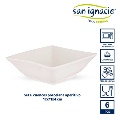 Set 6 Cuencos Porcelana Blanca Aperitivo Colección Vessia