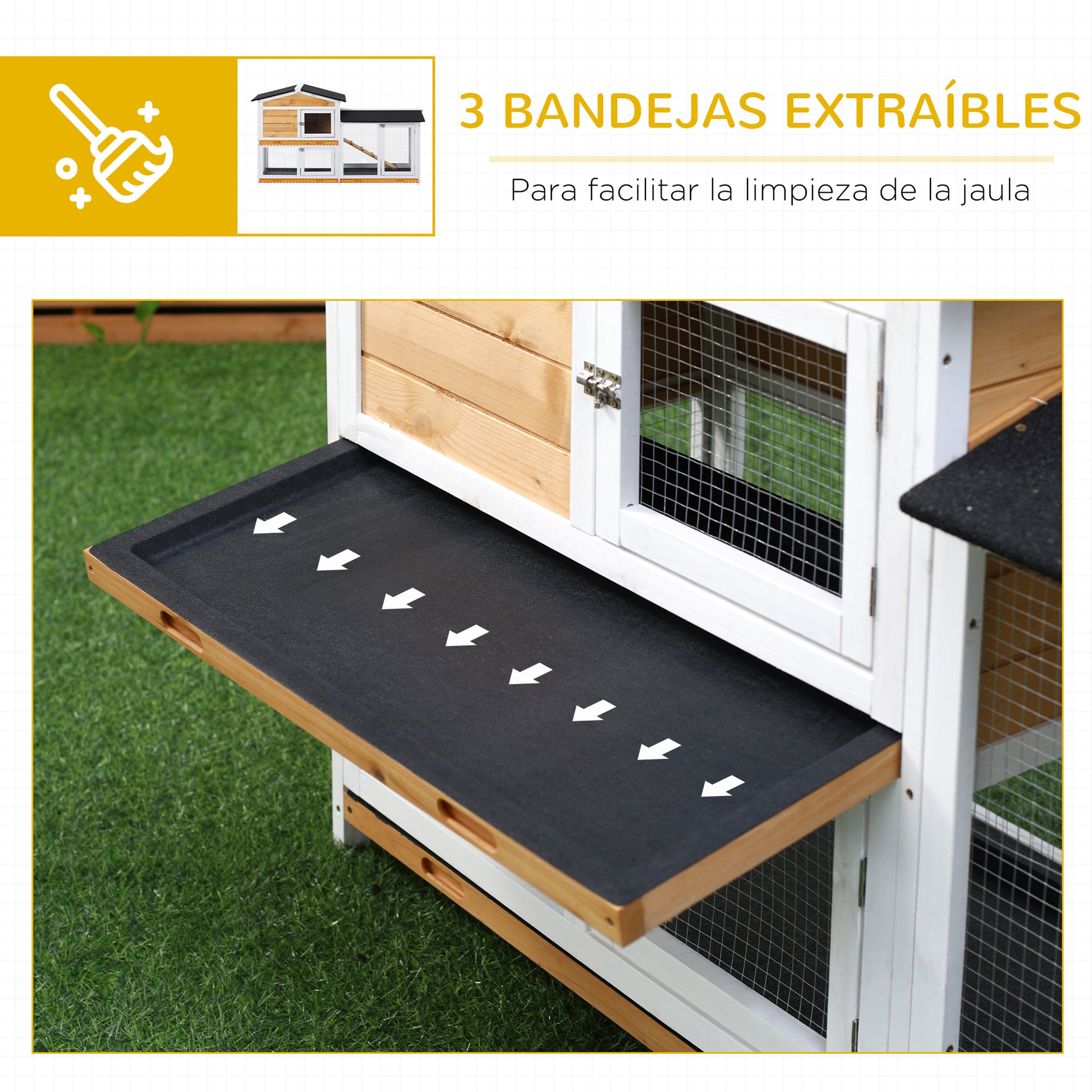 Pawhut Conejera De Madera Exterior Con Techo Asfáltico 157,4x53x93,5cm Natural_5