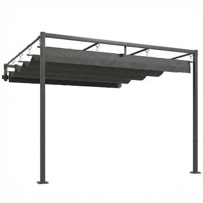 Outsunny Pérgola De Pared 3x3 M Con Techo Retráctil Upf30+ Gris Oscuro_0