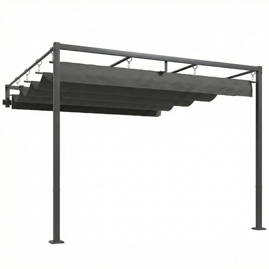 Outsunny Pérgola De Pared 3x3 M Con Techo Retráctil Upf30+ Gris Oscuro_0