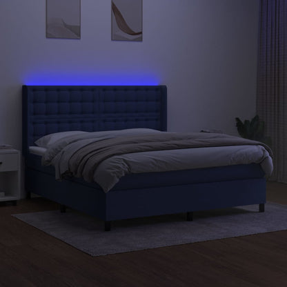 Cama Box Spring Colchón Y Luces Led Tela Azul 160x200 Cm / Vetonek_2
