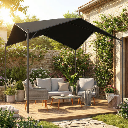 Outsunny Pérgola De Jardín 3x3 M Con Techo Inclinado Y Dosel Upf30+ Gris Oscuro_3