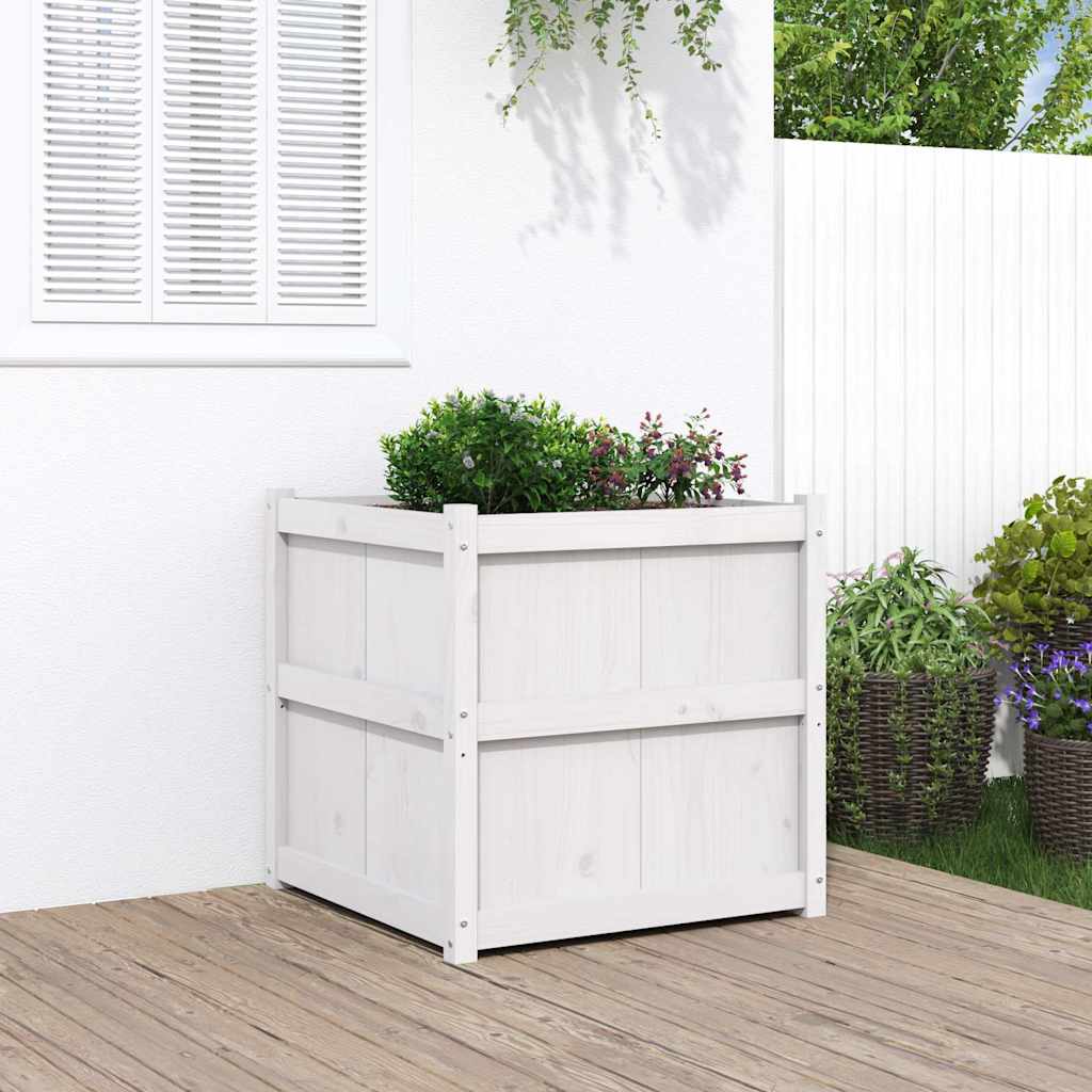 Jardinera De Madera Maciza De Pino Blanca 70x70x70 Cm_1