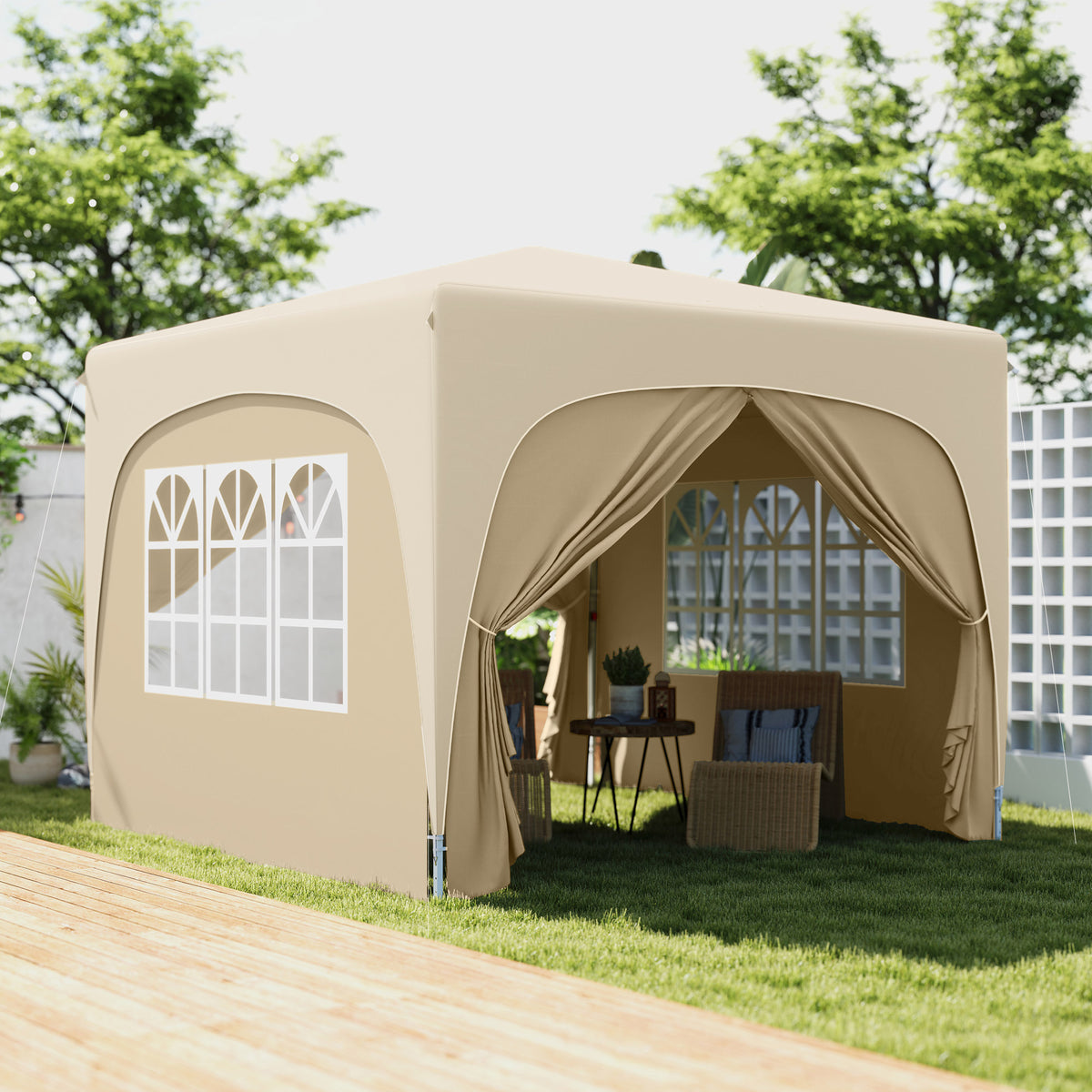 Outsunny Carpa Plegable Gazabo 3x3 M Con Paneles Laterales Upf50+ Arena_1