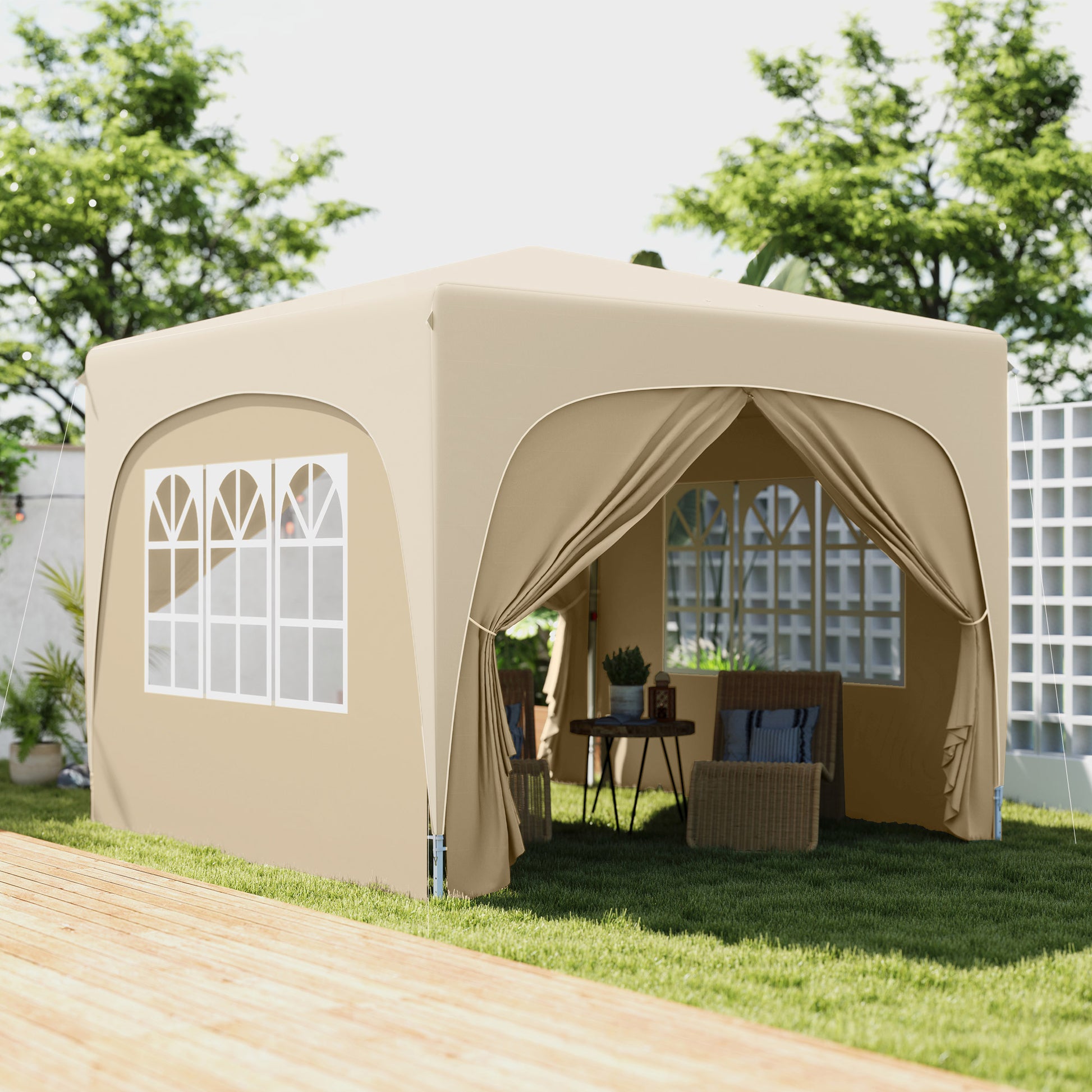 Outsunny Carpa Plegable Gazabo 3x3 M Con Paneles Laterales Upf50+ Arena_1