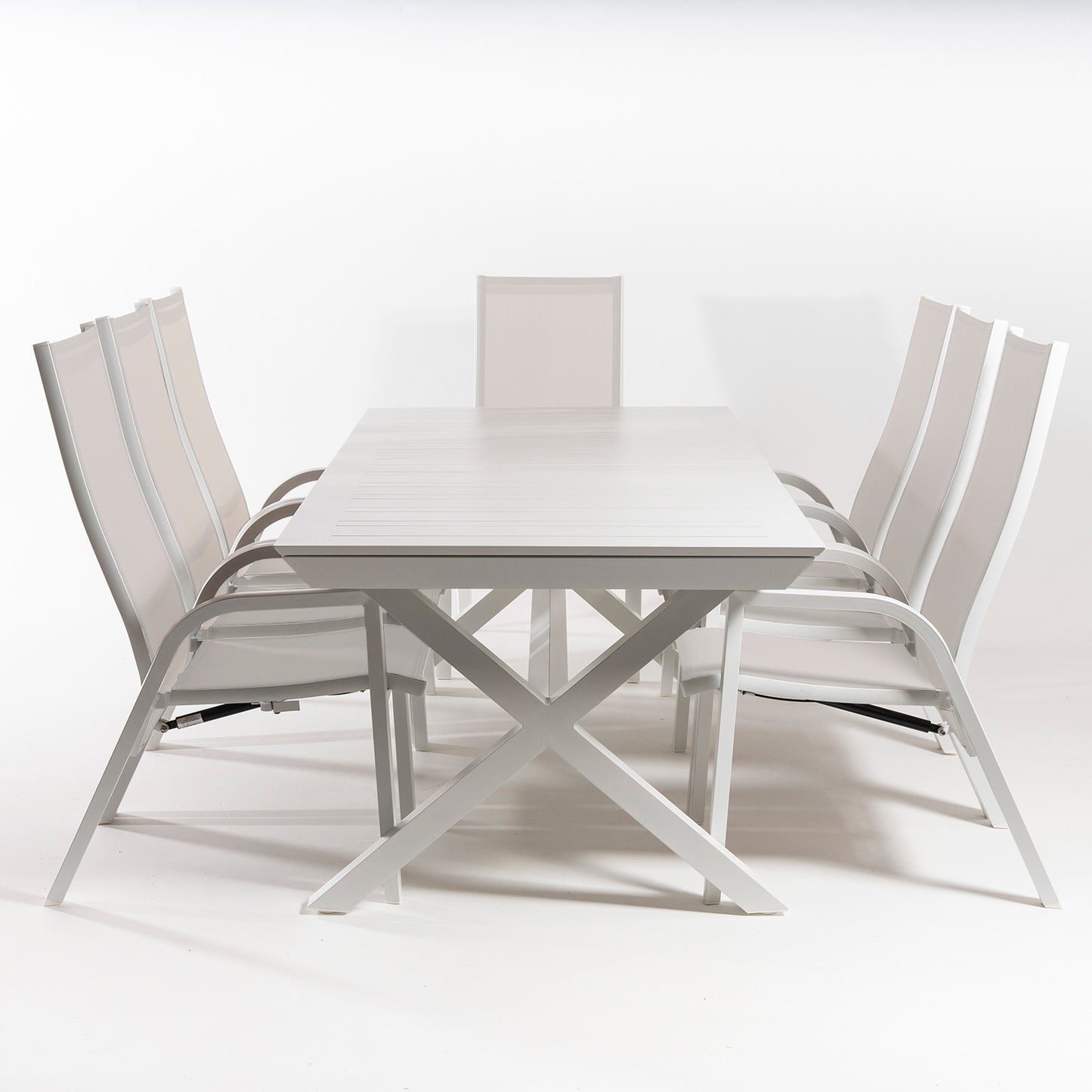 Conjunto De Mesas Y Sillas Sillones Reclinables Hidraulicos, Extensible Y Versatil, Aluminio Y Textilene, Color Blanco_3