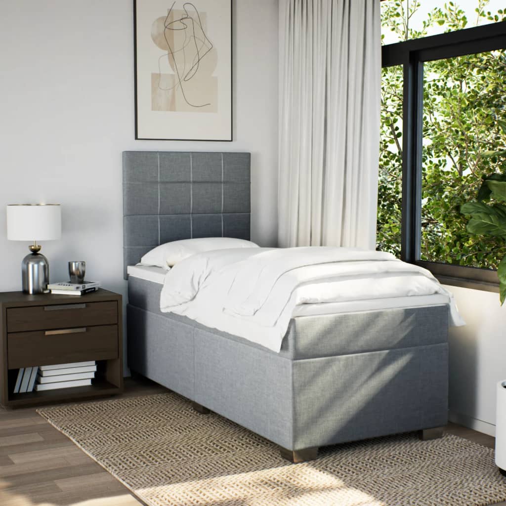 Cama Box Spring Con Colchón Tela Gris Claro 90x190 Cm / Vetonek_4