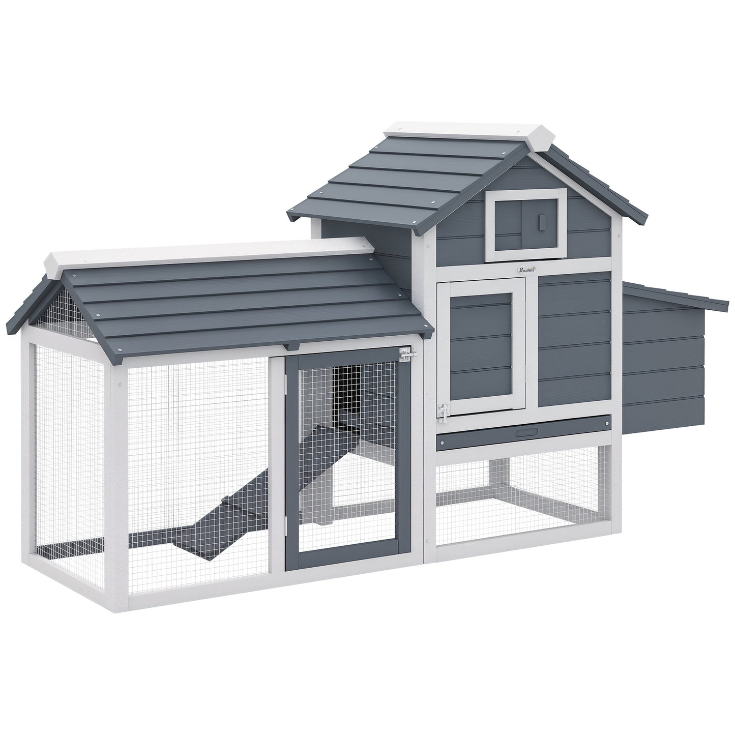 Pawhut Gallinero De Madera Para Exterior Corrales Alambre 150,5x54x87cm Gris_0