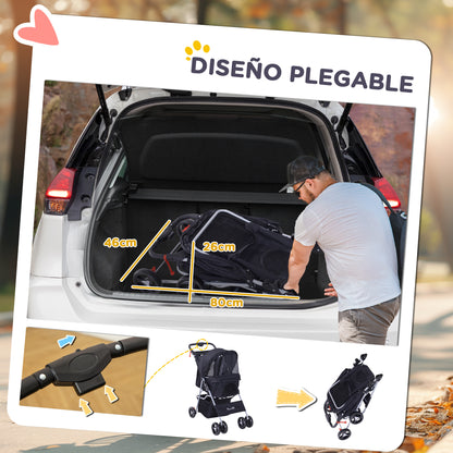 Pawhut Cochecito Para Mascotas Plegable Con Toldo Ajustable 77x45x99,5 Cm Negro_4