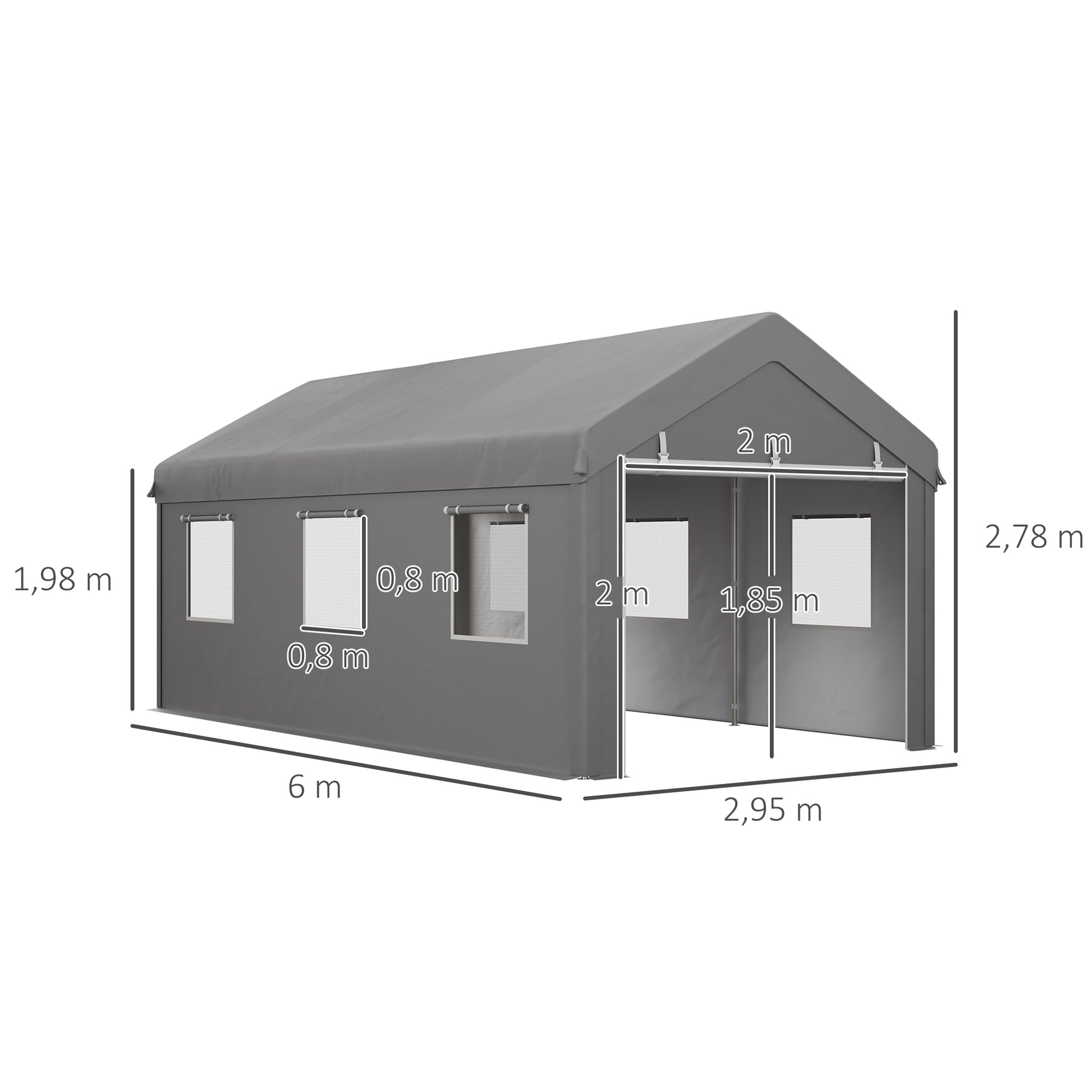 Outsunny Carpa Garaje 6x3 M Impermeable Con Paredes Laterales Desmontables Gris_2