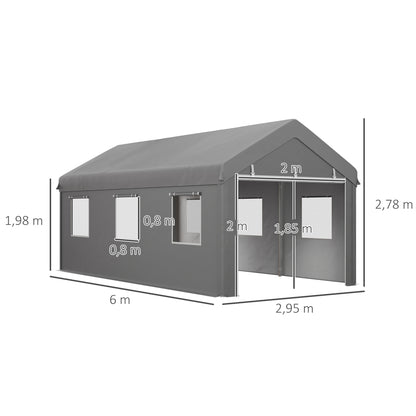Outsunny Carpa Garaje 6x3 M Impermeable Con Paredes Laterales Desmontables Gris_2