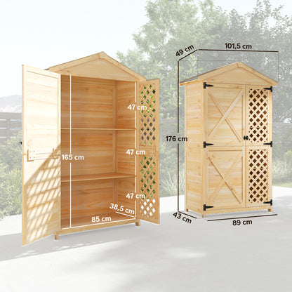 Armario De Exterior De Madera Con Techo De Asfalto 2 Puertas Ventiladas Estantes_2