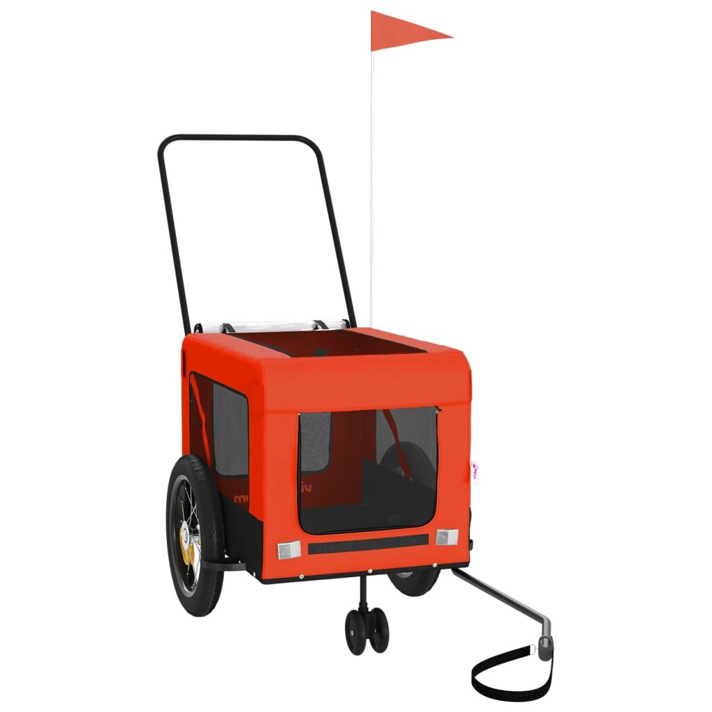 Vidaxl Remolque De Bicicleta Mascotas Hierro Tela Oxford Naranja Negro_3