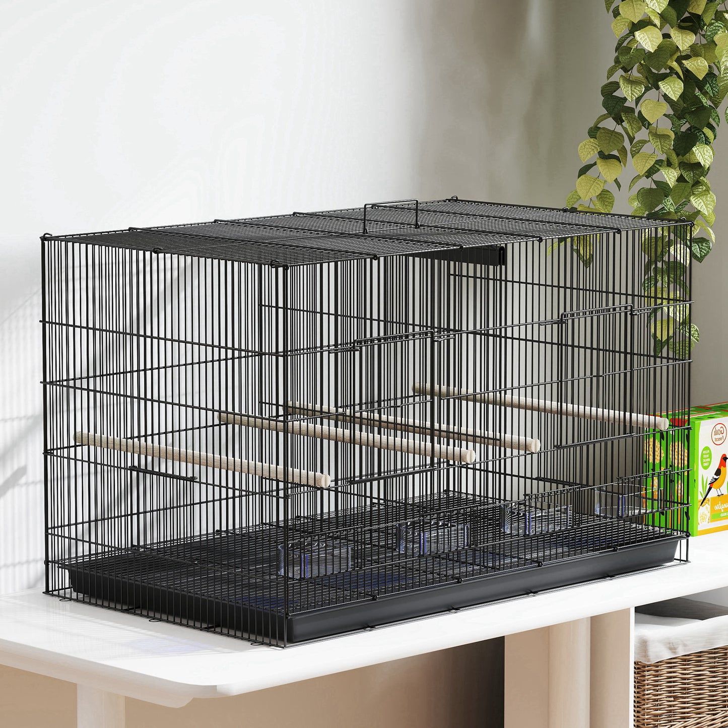 Pawhut Jaula Para Pájaros Con Divisor 4 Comederos 4 Perchas 94x57x57 Cm Negro_3
