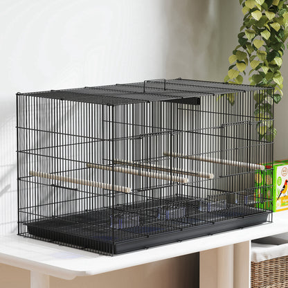 Pawhut Jaula Para Pájaros Con Divisor 4 Comederos 4 Perchas 94x57x57 Cm Negro_3