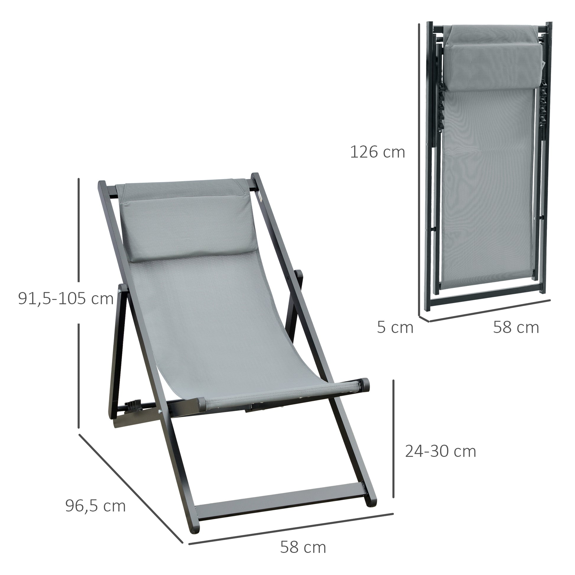 Outsunny Conjunto De 2 Tumbonas Plegables De Aluminio 58x96,5x91,5 Cm Gris_2