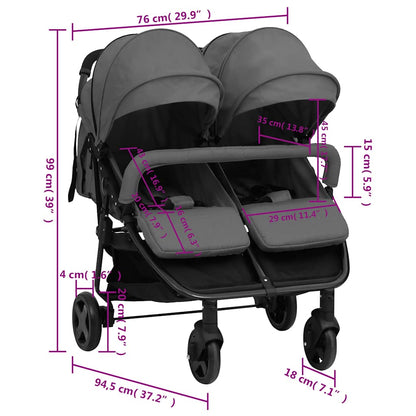 Vidaxl Carrito Para Gemelos De Acero Gris Oscuro Y Negro_2