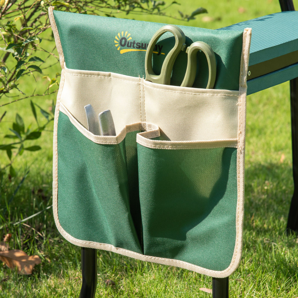 Outsunny Taburete De Jardín Plegable 2 En 1 Con Almohadilla De Espuma Y Bolsa_4