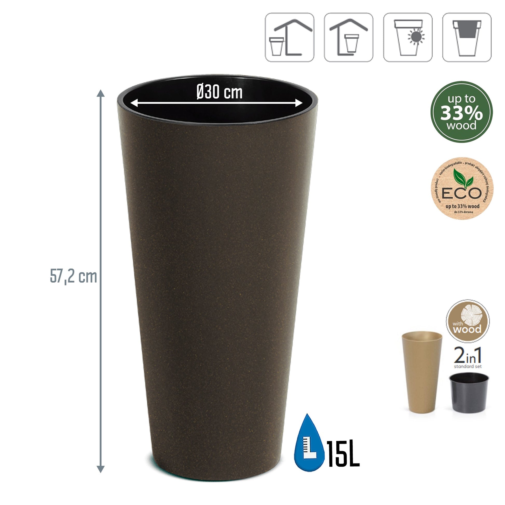 Macetero Alto Y Redondo,sin Depósito , De 30x30x57,2cm, Capacidad De 15 L._2