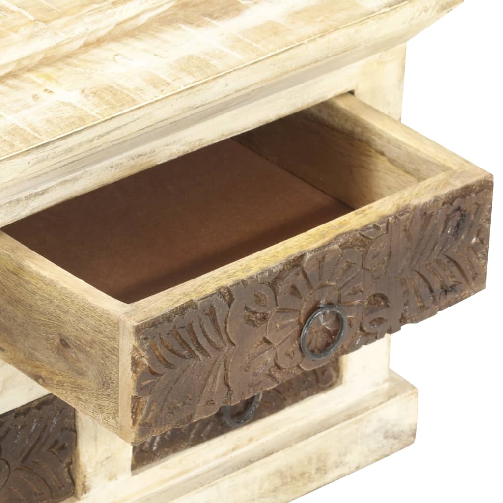 Mesa De Centro De Madera Maciza De Mango Blanca 68x68x30 Cm_3