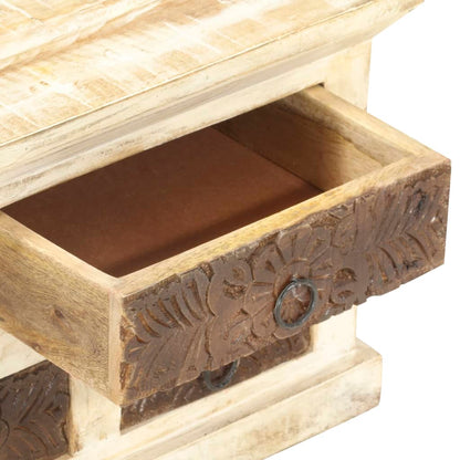 Mesa De Centro De Madera Maciza De Mango Blanca 68x68x30 Cm_3