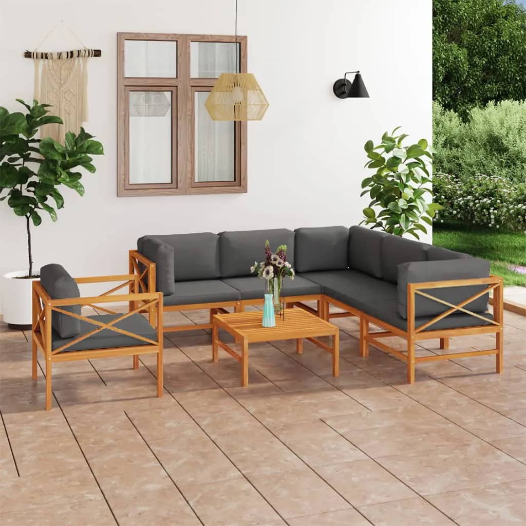 Vidaxl Set De Muebles De Jardín 7 Pzas Madera De Teca Y Cojines Gris_1
