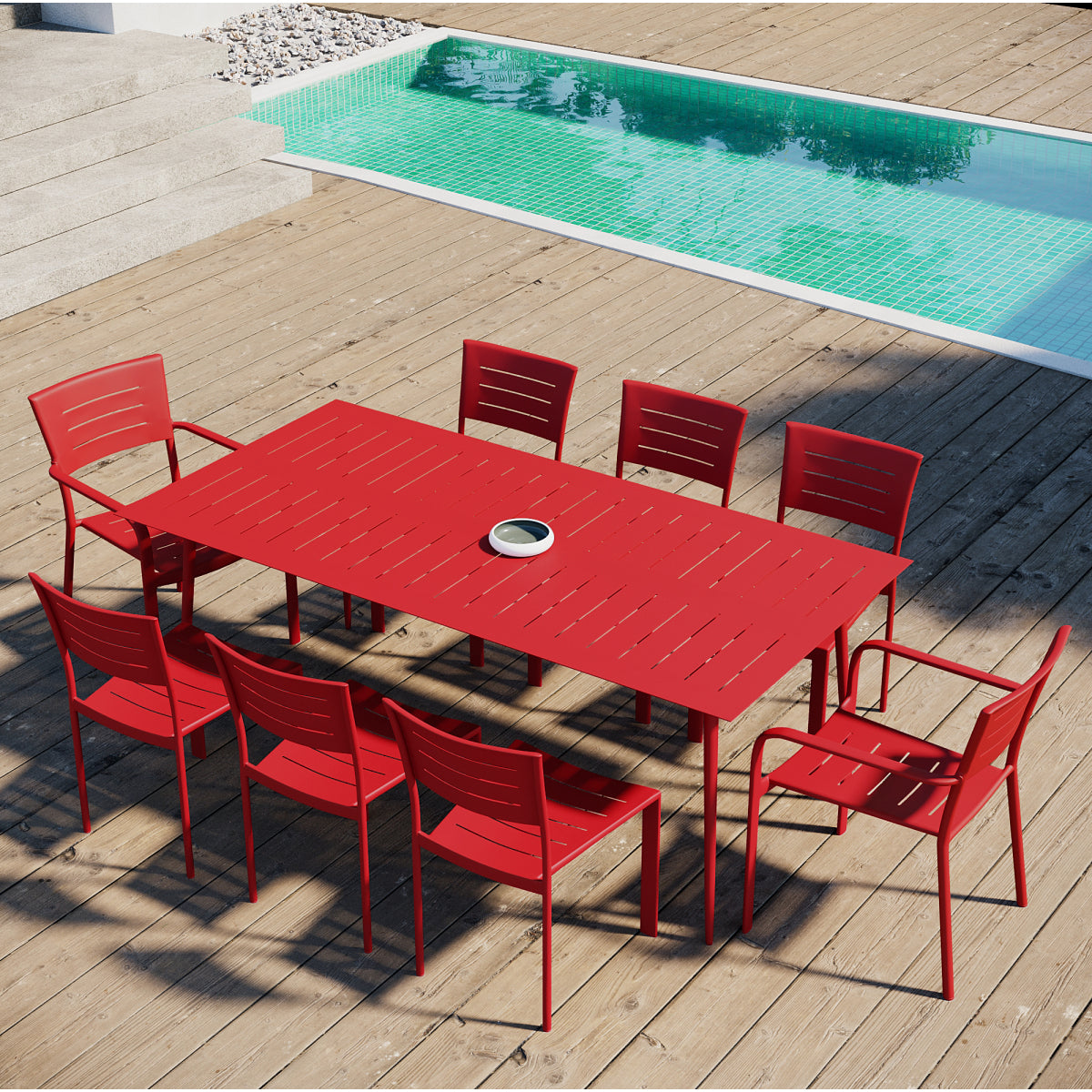 Mesa De Jardín Rectangular 8 Personas Inari Chilli Red Aluminio 200x100cm - Muebles De Jardín_4