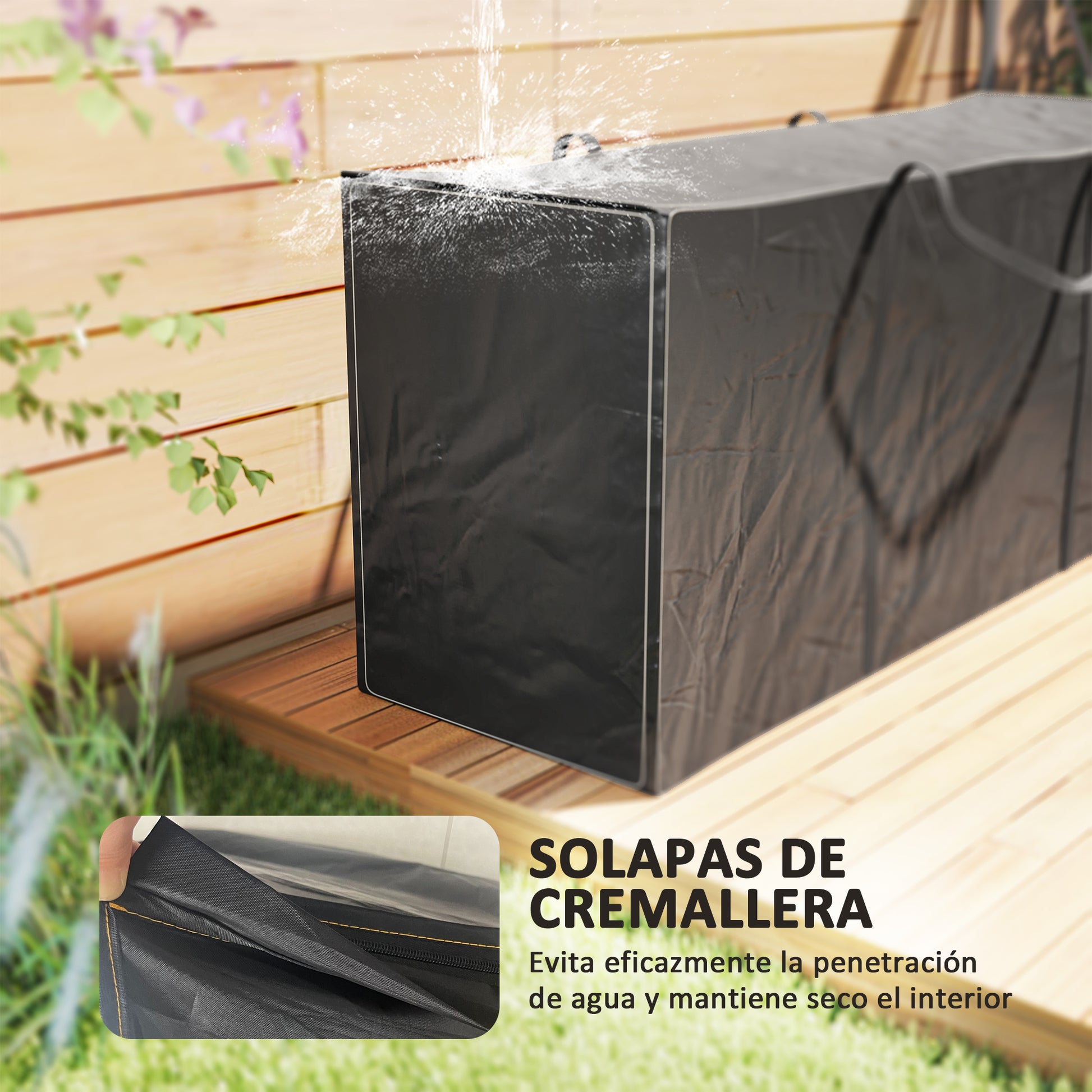 Outsunny Bolsa De Almacenamiento Para Cojines De Jardín 600d 125x40x55cm Negro_5