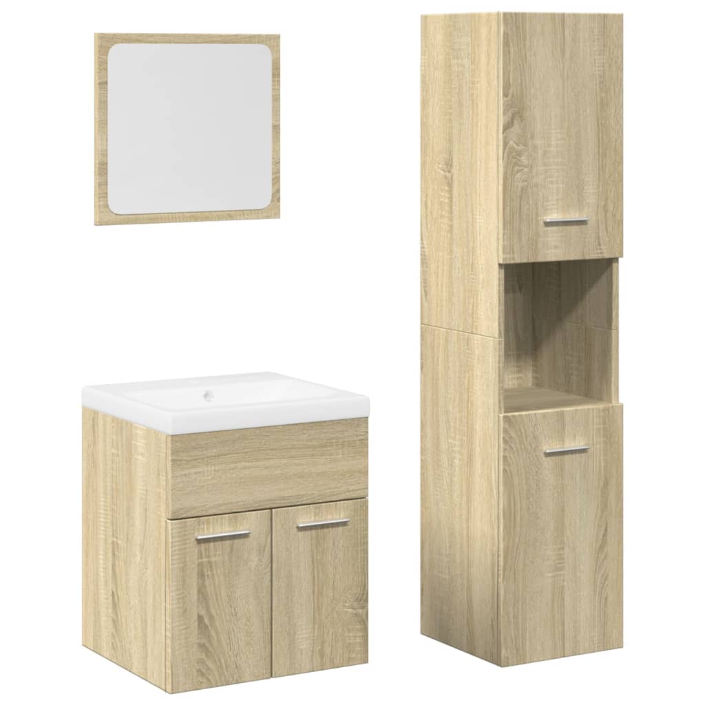 Juego De Muebles De Baño 4 Pzas Contrachapada Roble Sonoma / Vetonek_3