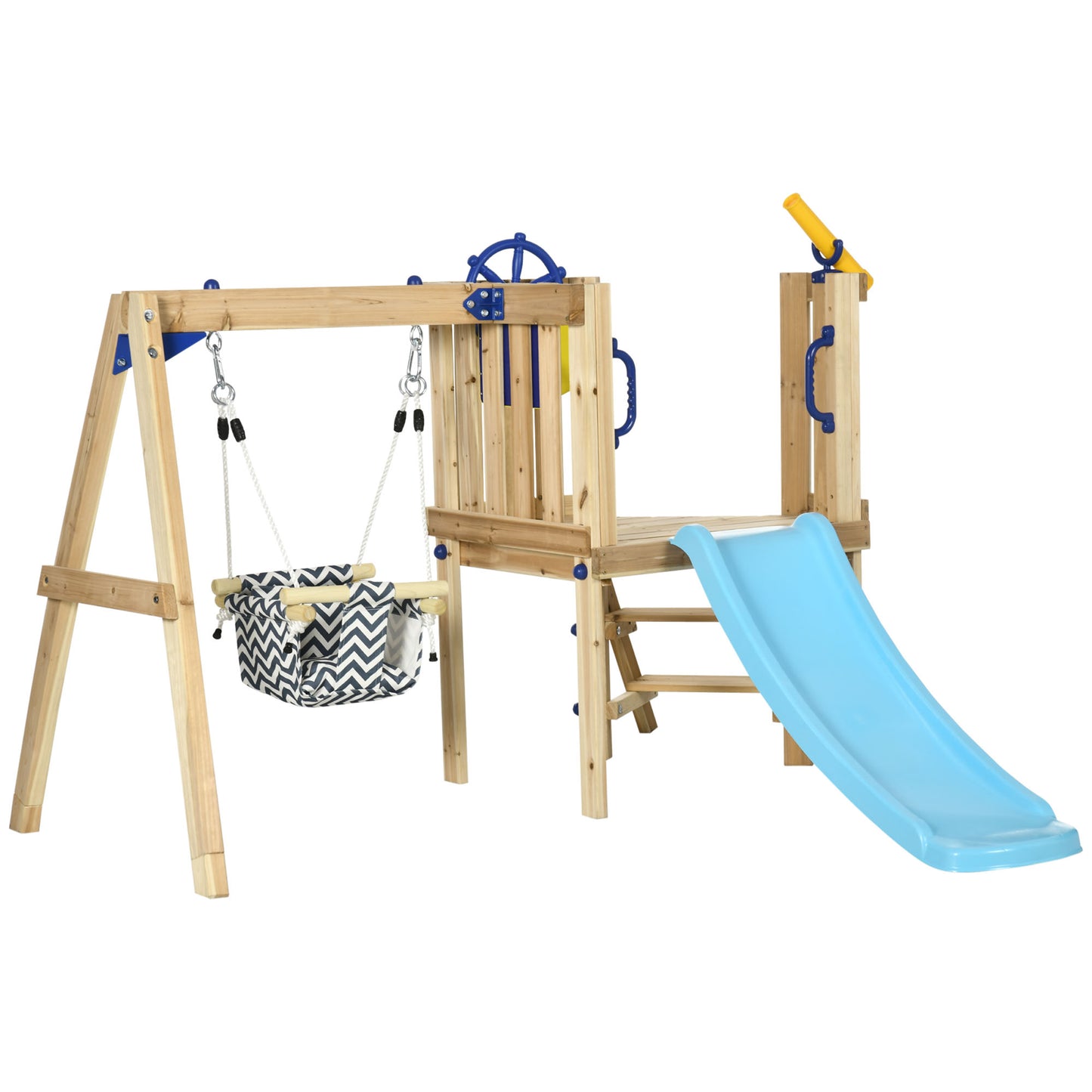 Aiyaplay Columpio Y Tobogán Infantil Exterior De Madera Con Volante Telescopio_0