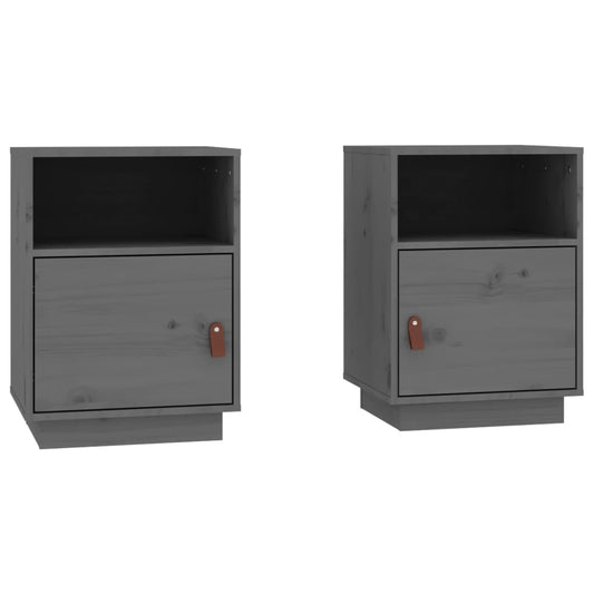 Mesitas De Noche 2 Uds Madera Maciza De Pino Gris 40x34x55 Cm_0