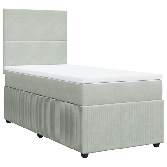 Cama Box Spring Con Colchón Terciopelo Gris Claro 80x200 Cm / Vetonek_0