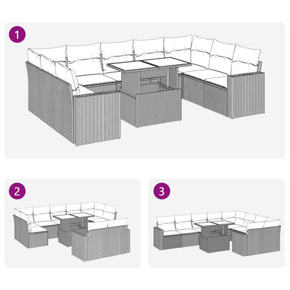 Set De Sofás De Jardín Y Cojines 10 Pzas Ratán Sintético Negro / Vetonek_3
