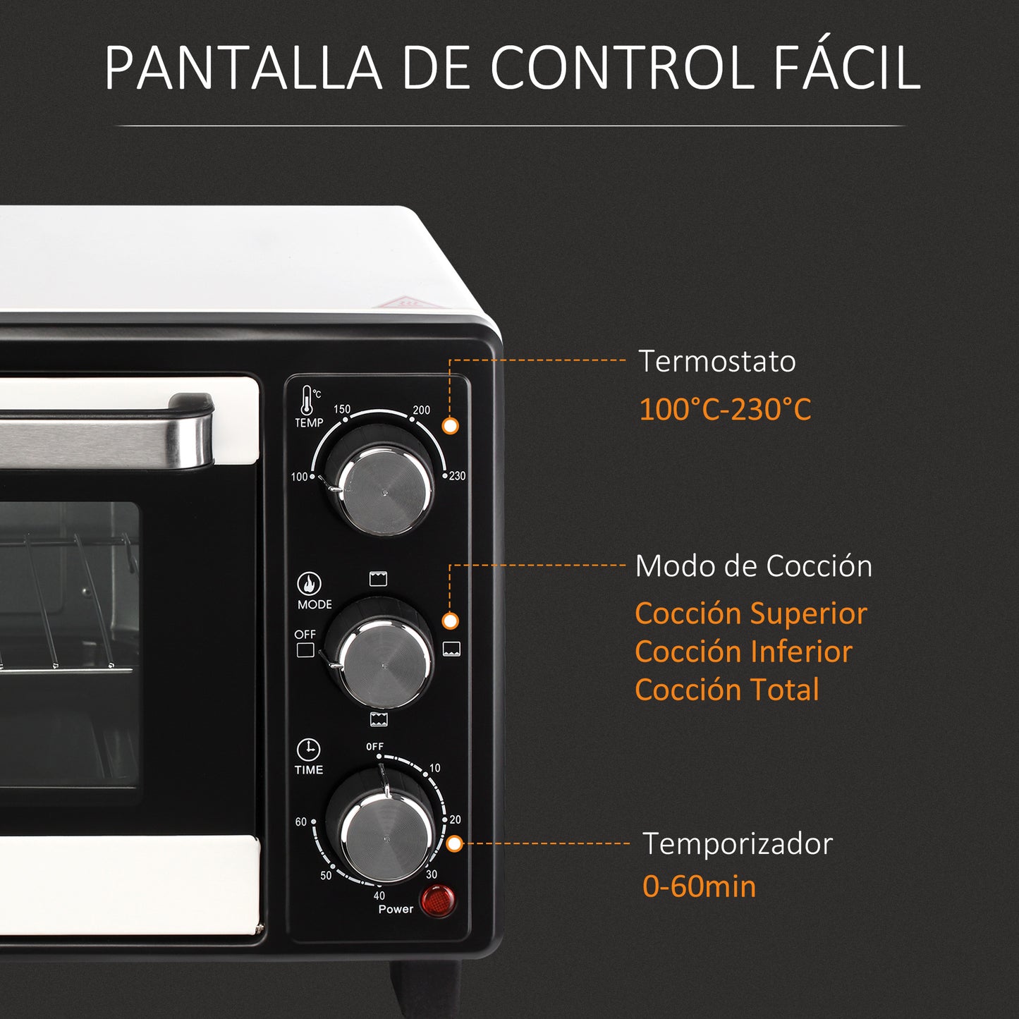 Homcom Horno Eléctrico De Sobremesa 16l 1400w Con 3 Modos De Calor Y Termostato_3