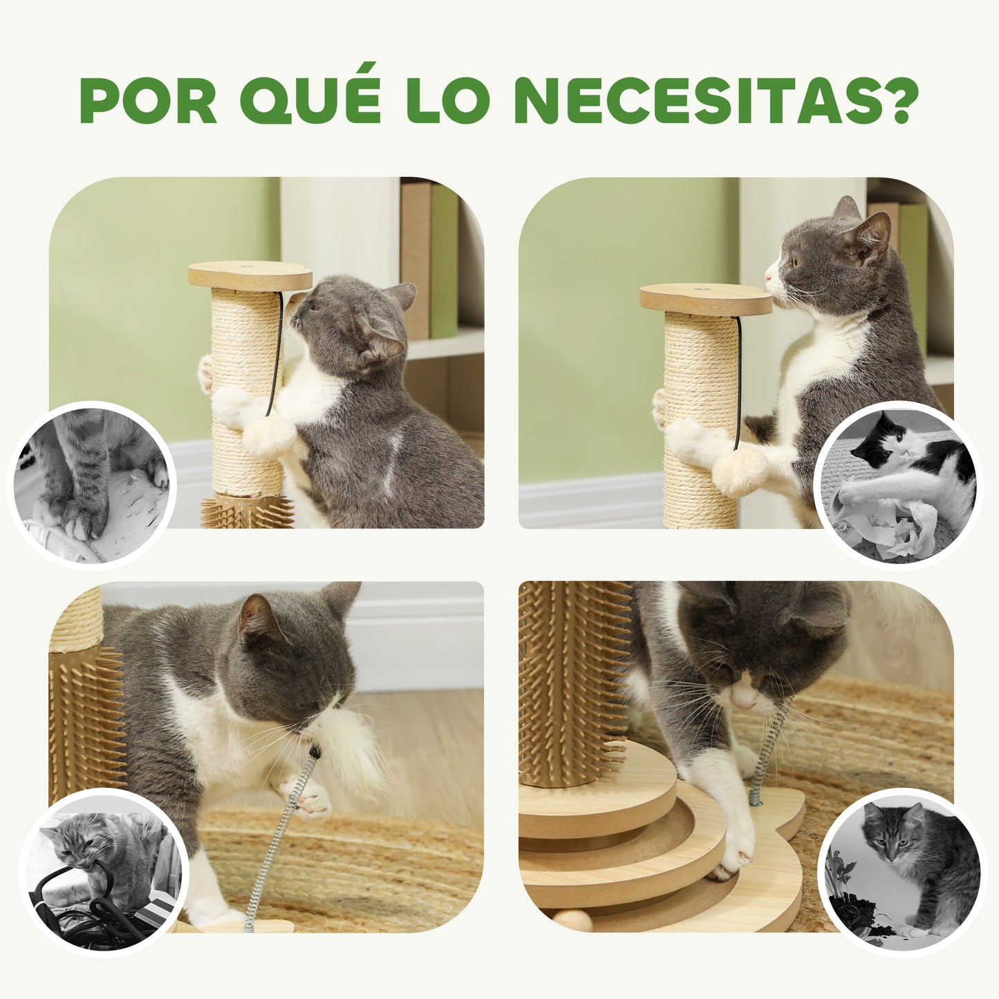 Pawhut Poste Rascador Para Gatos 49 Cm Con Carril Giratorio Con Bolas Roble_5