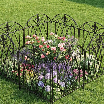 Outsunny Set De 4 Vallas De Jardín Decorativas De Metal 125x56 Cm Negro_3