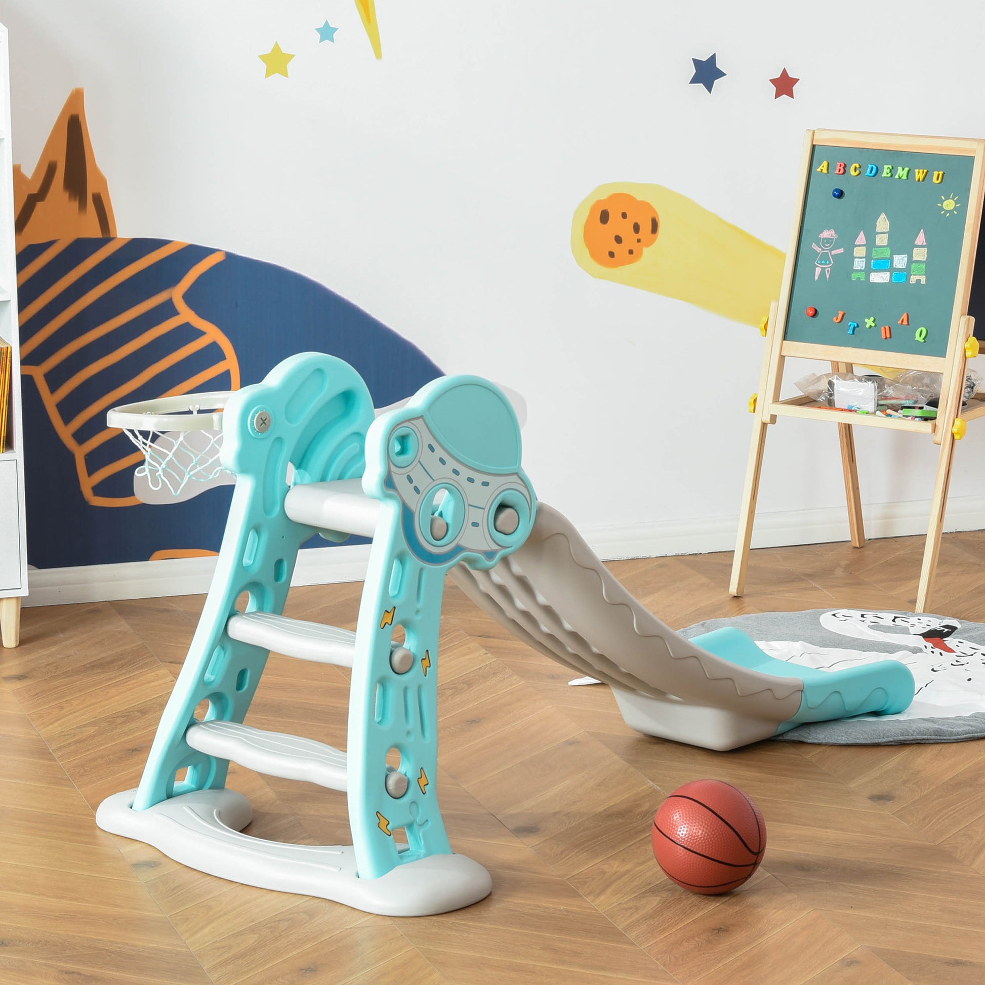 Homcom Tobogán Para Niños +18 Meses Plegable Modelo Ovni Con Canasta De_1