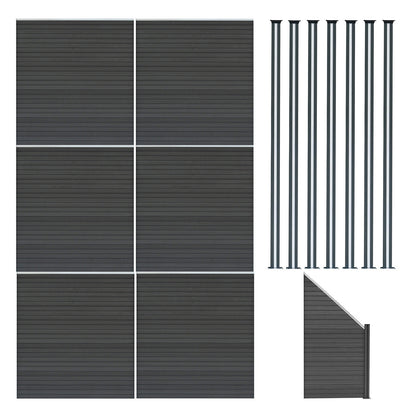 Vallas Para Exteriores De Wpc Y Aluminio - 6x Paneles Cuadrados + 1x Oblicuo + 7x Postes Con Led | Gris_0