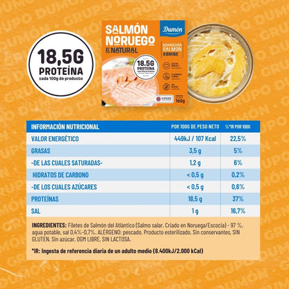 Dumón - Salmon Noruego En Conserva Al Natural 160gr - Rico En Omega 3, Proteínas Y Antioxidantes - Salmon Noruego En Lata - Pack De 12 Unidades_3