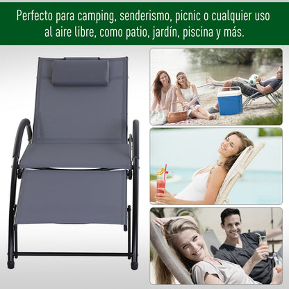 Outsunny Tumbona Jardín Con Respaldo Ajustable Reposapiés Y Reposacabezas Gris_5
