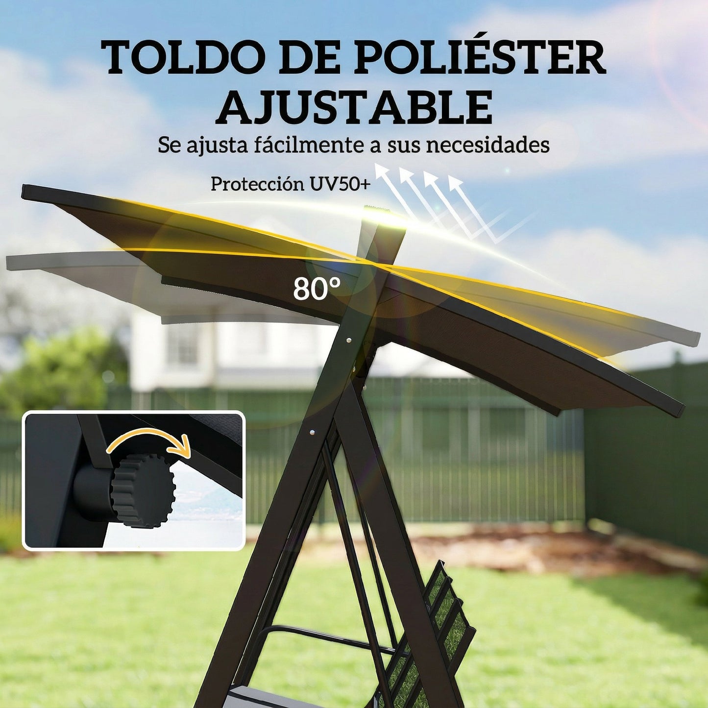Outsunny Columpio De Jardín De 3 Plazas Con Techo Ajustable Asiento Transpirable_5
