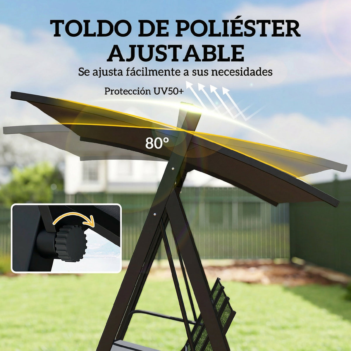 Outsunny Columpio De Jardín De 3 Plazas Con Techo Ajustable Asiento Transpirable_5