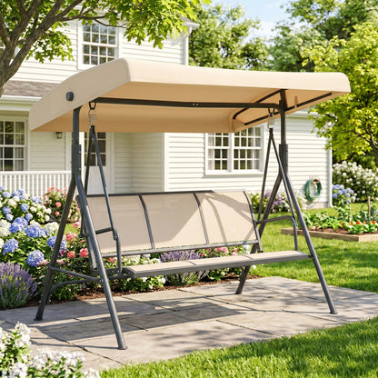 Outsunny Columpio De Jardín De 3 Plazas Techo Ajustable 175x118x159 Cm Beige_3