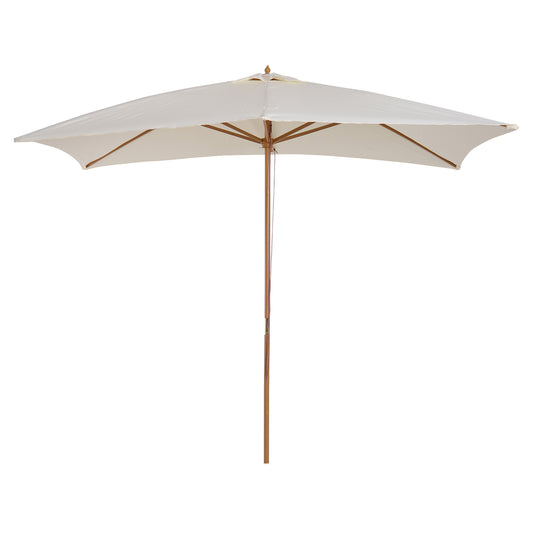 Outsunny Sombrilla Jardín 295x200cm Con Mástil De Madera Y Polea Crema_0