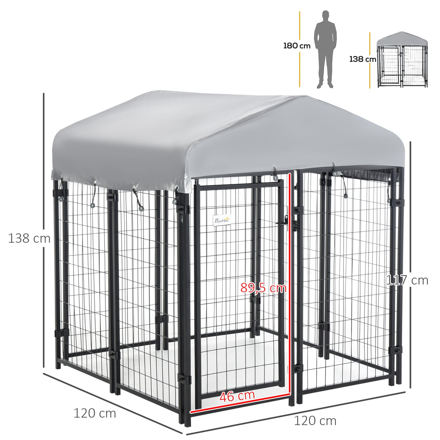 Pawhut Perrera De Exterior Con Techo 120x120x138 Cm Con Malla De Metal Y Puerta_2