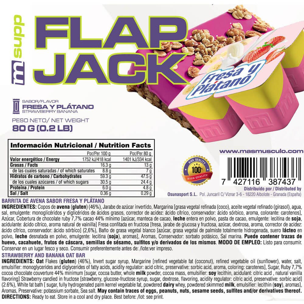Flapjack (barrita De Avena Energética) - 80g - Fresa Banana - Aporta Energía - Masmusculo_4