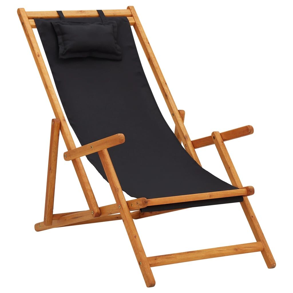 Vidaxl Silla De Playa Plegable Madera Maciza De Eucalipto Y Tela Negra_0