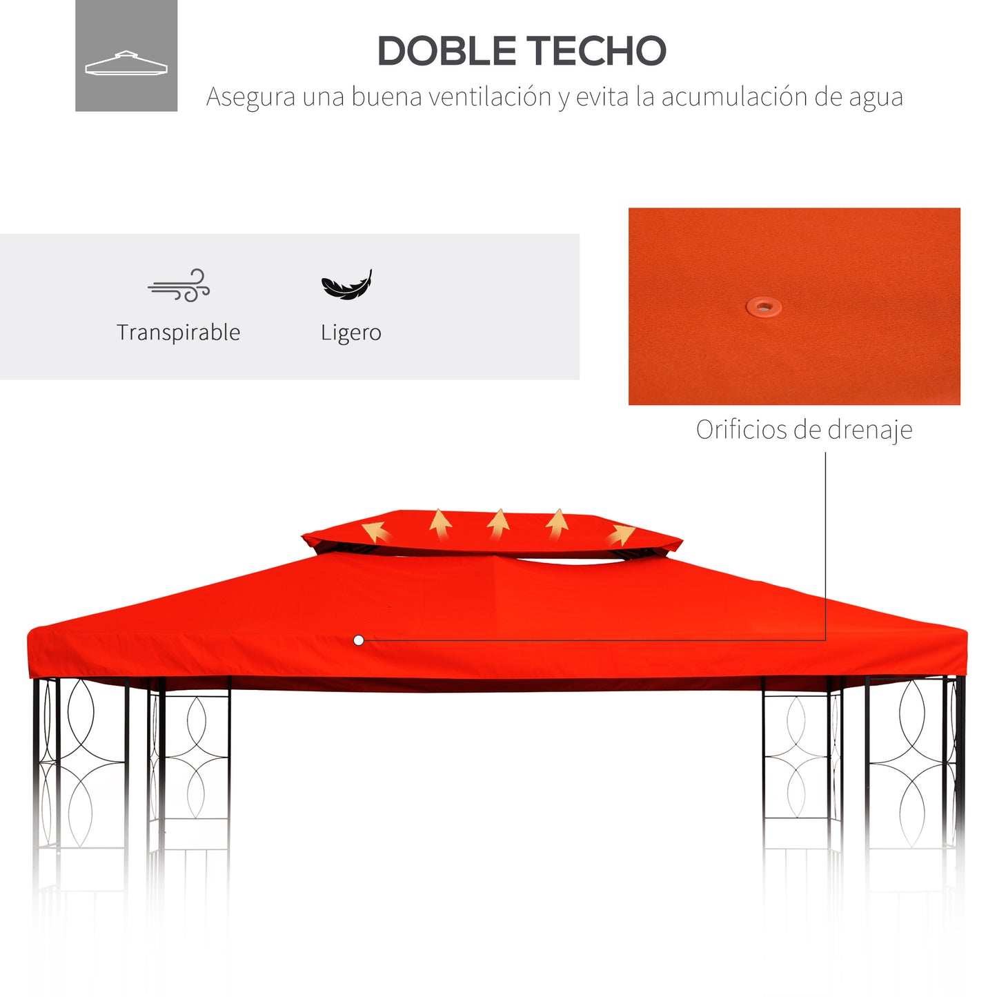 Outsunny Techo De Repuesto 4x3 M Para Cenador Jardín Exterior 2 Niveles Rojo_3