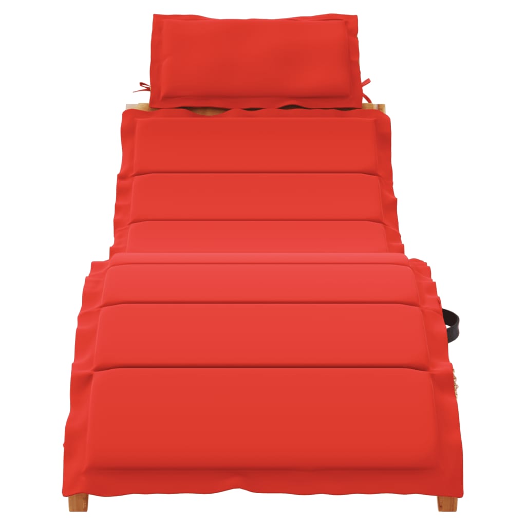 Tumbona Con Cojín Rojo Madera Maciza De Acacia / Vetonek_3