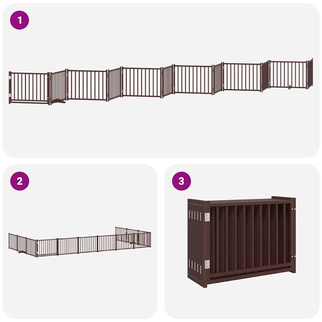 Vidaxl Puerta De Perros Plegable 12 Paneles Madera Álamo Marrón 960 Cm_4